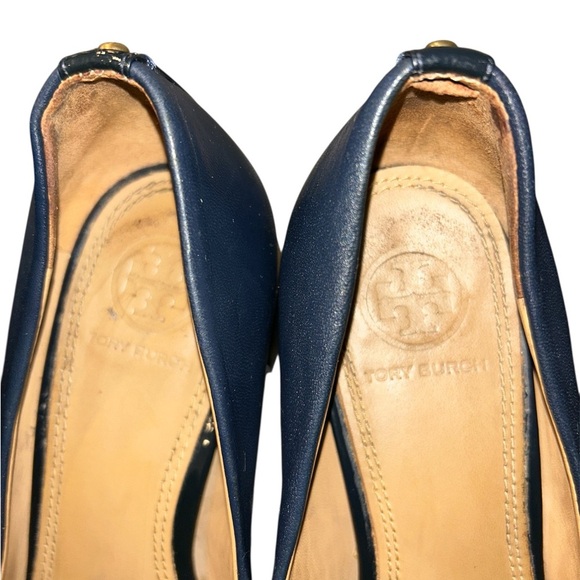 Tory Burch Everly Block Heels Navy Patent Leather Toe Size 5 - Picture 5 of 6